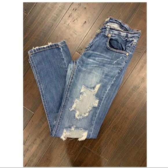 Denim - Machine Jeans Distressed Straight Leg Jeans